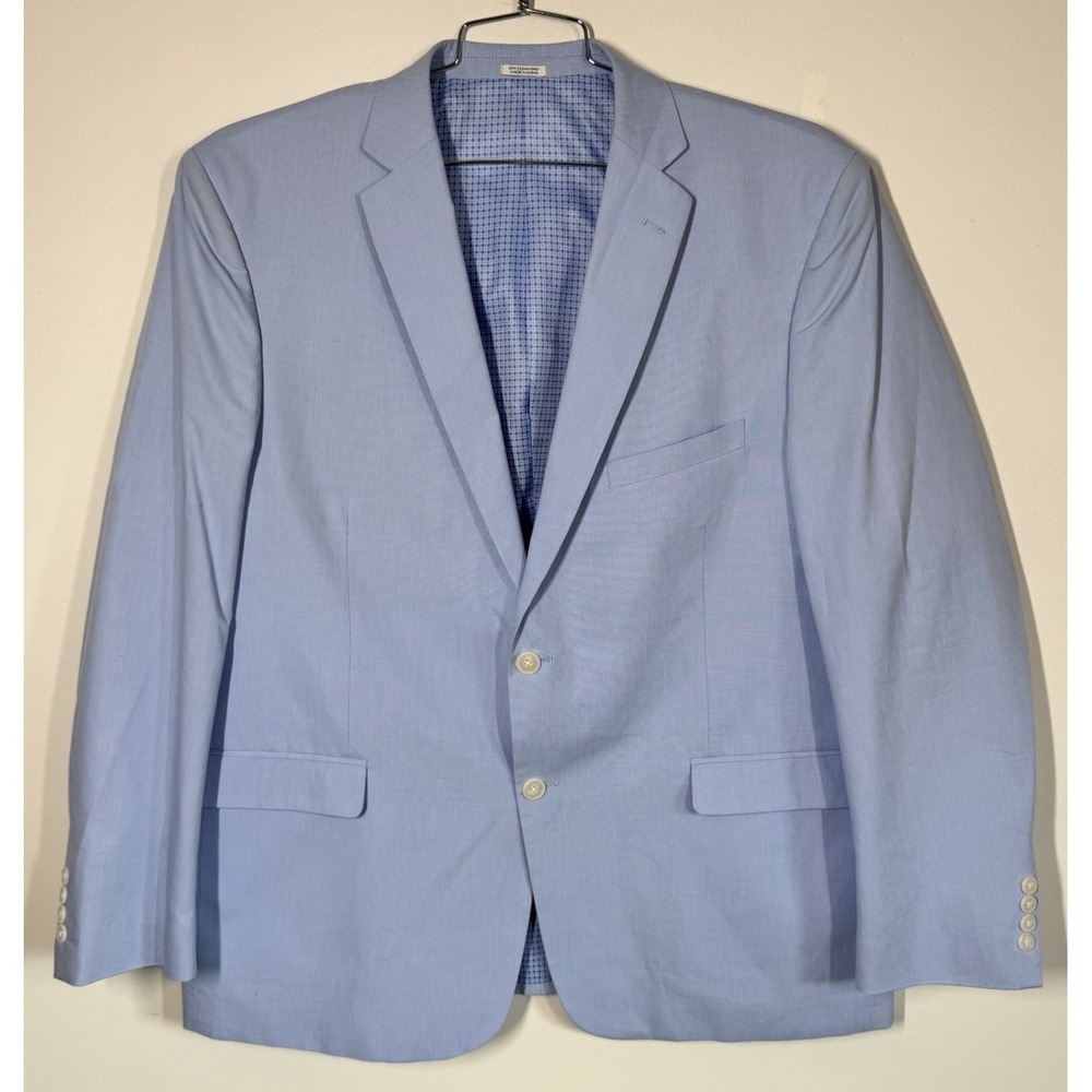 Saddlebred Men's Blue Pinpoint‎ Cotton Blazer Jacket Sport Coat Size 46R Wedding